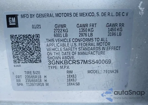 2021 Chevrolet Blazer Fwd 2Lt z USA, uszkodzony, nr VIN 3GNKBCRS7MS540069